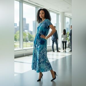 Elegant Blue Maxi Dress set Easy Breezy day at the office, for any occasion☑️